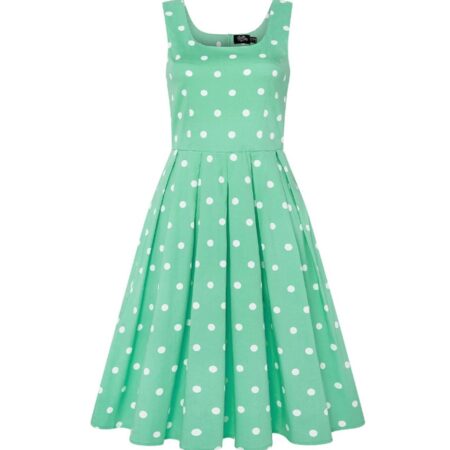 Amanda Scoop Neck Swing Dress Polka Mint white -40 (NL)/ 14 (UK) | Dolly and Dotty