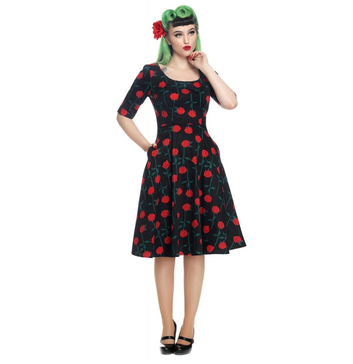 Amber Rose Stem Swing Dress Black-S | 49% korting | Collectif