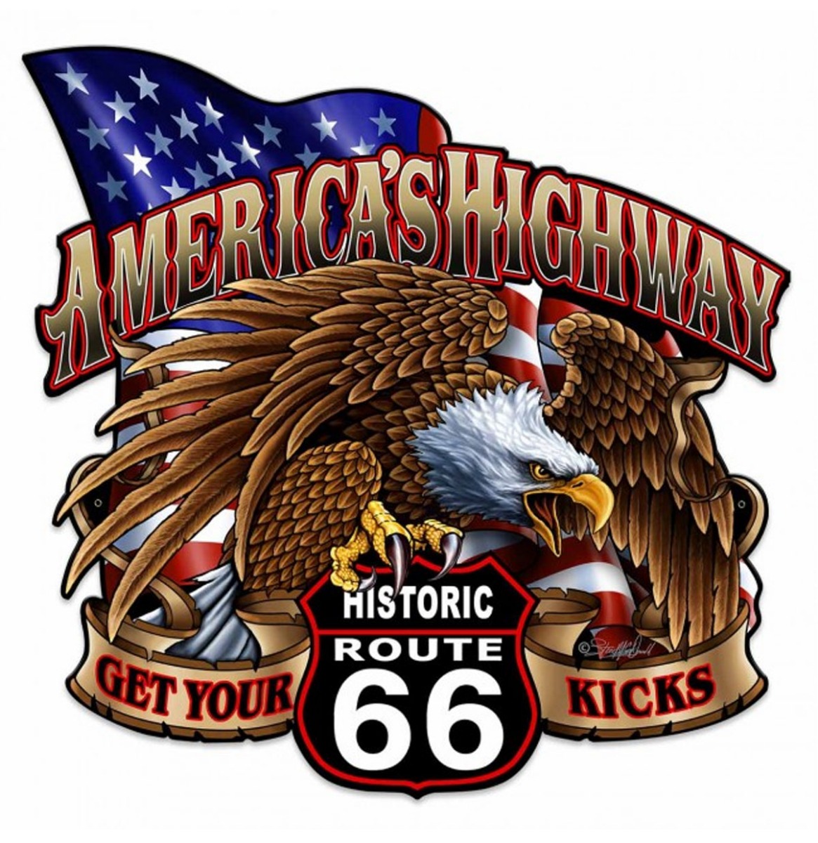 America's Highway Historic Route 66 Zwaar Metalen Bord 61 x 61 cm | Route 66