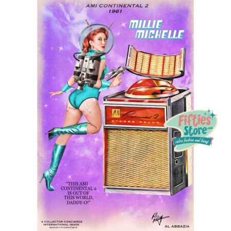 Ami Continental II Jukebox Pin-Up Millie Michelle Zwaar Metalen Bord 44