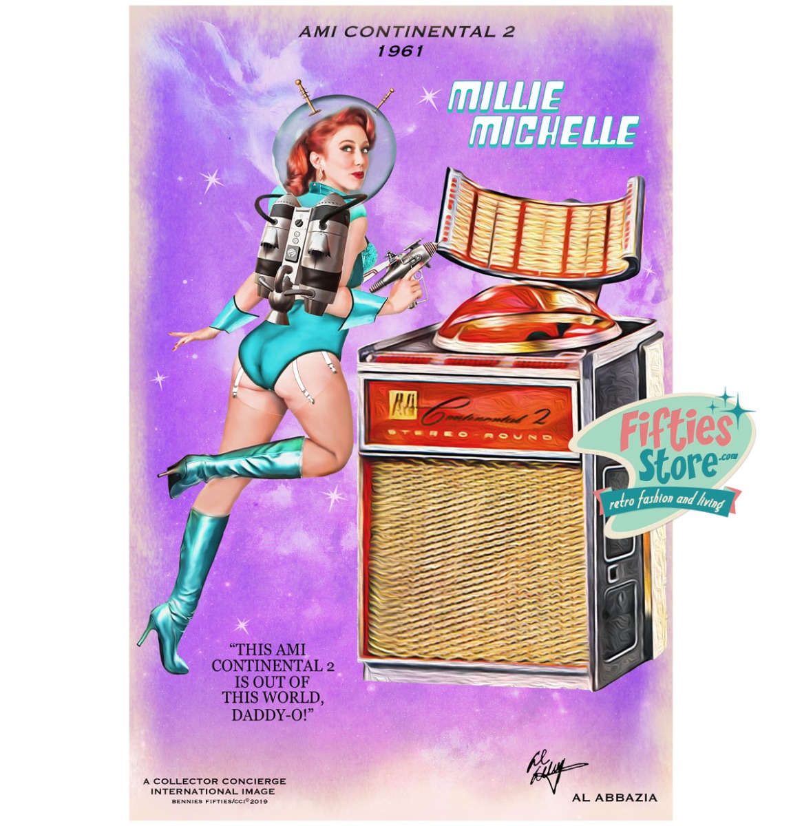 Ami Continental II Jukebox Pin-Up Millie Michelle Zwaar Metalen Bord 44
