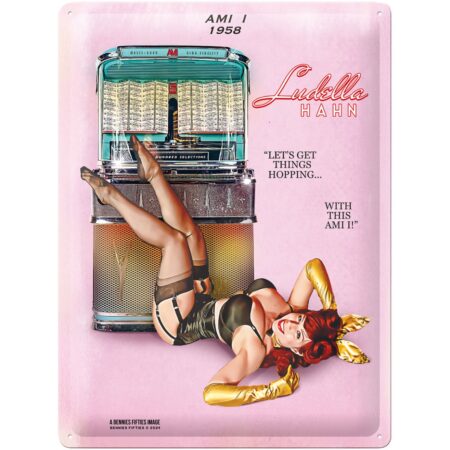 Ami I 1958 Jukebox - Ludella Hahn - Embossed Metal Sign - 30 x 40 cm | Bennies Fifties