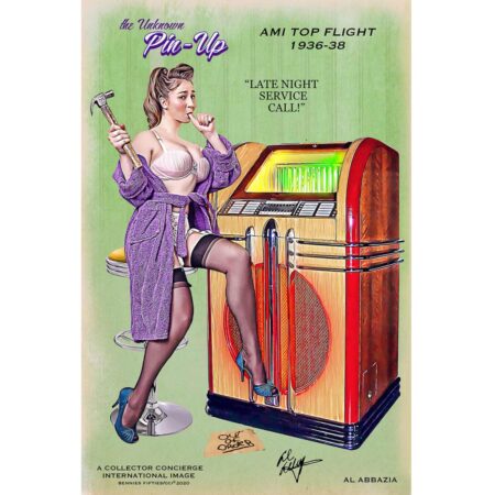 Ami Top Flight Jukebox Pin-Up 'The Unknown Pinup' Zwaar Metalen Bord 44