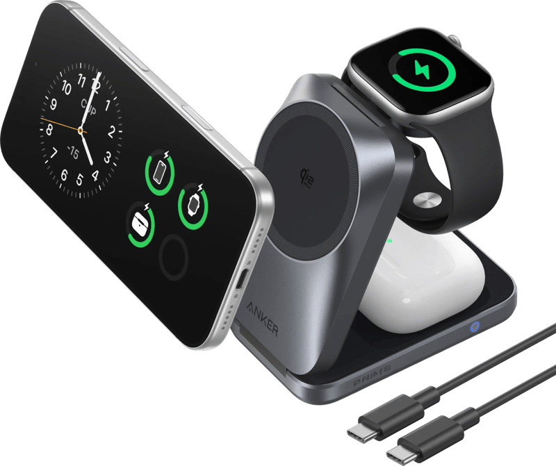 Anker MagGo 3-in-1 Vouwbare Draadloze Oplader 25W Zwart