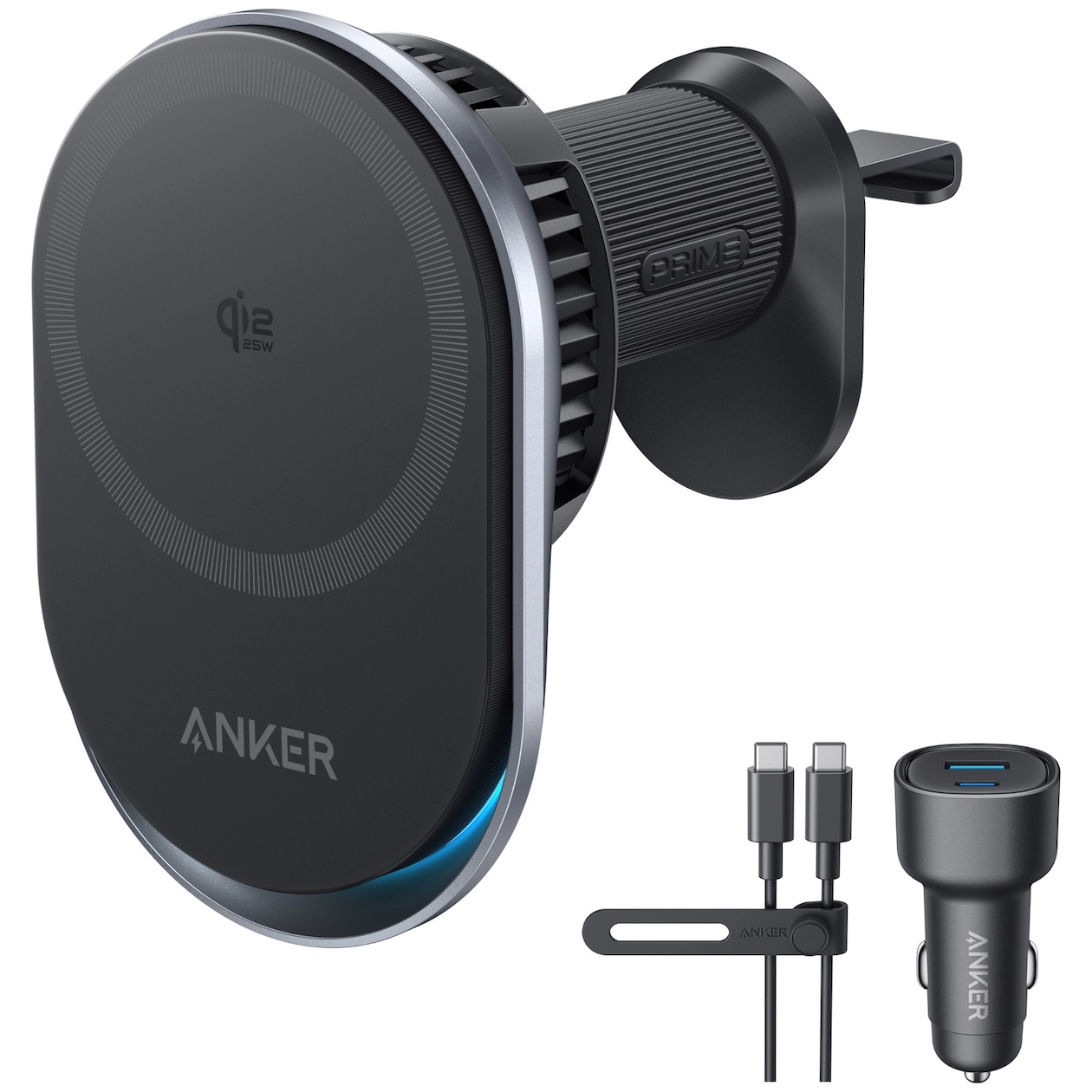 Anker Prime Wireless Car Charger (25W QI2.2 Pad Separated USB-C Cable) Oplader | Anker