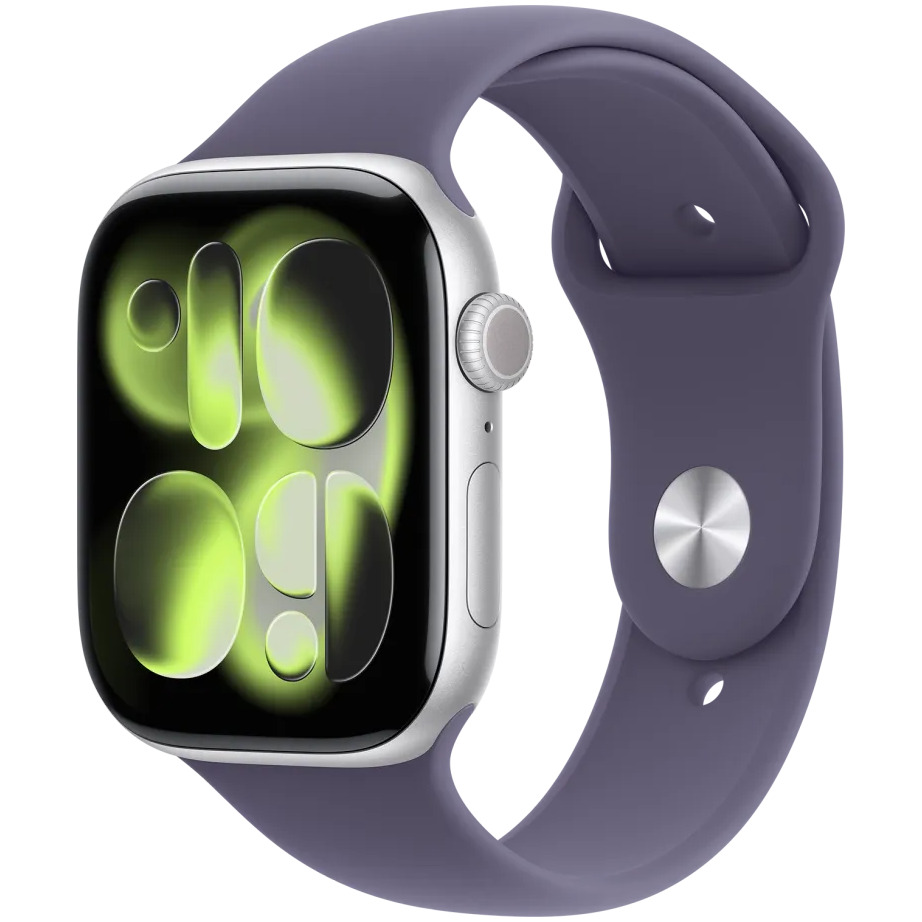 Apple Watch Series 11 GPS 46mm Silver Aluminium Case met Purple Fog Sport Band - M/L Smartwatch Zilver | Apple