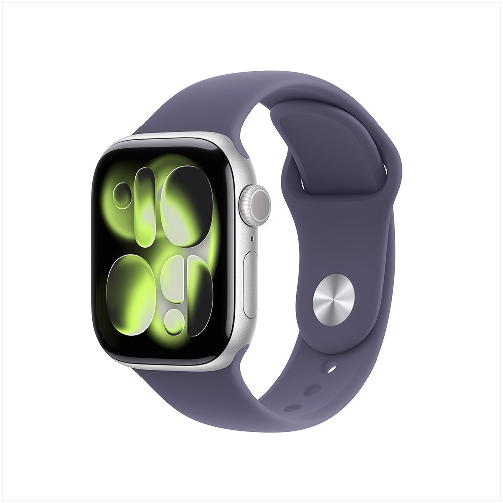 Apple Watch Series 11 GPS 46mm Silver Aluminium Case met Purple Fog Sport Band - S/M Smartwatch Zilver | Apple