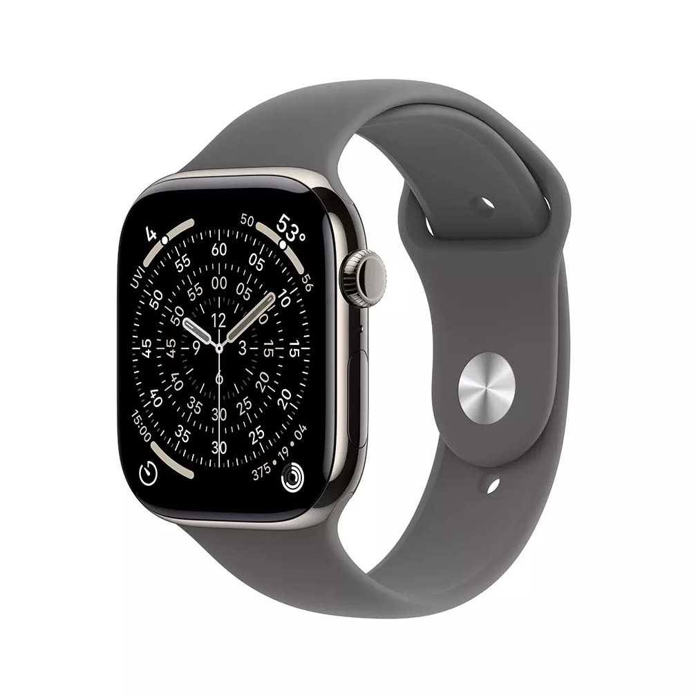 Apple Watch Series 11 GPS + Cellular 42mm Natural Titanium Case met Stone Grey Sport Band - S/M Smartwatch Grijs | Apple