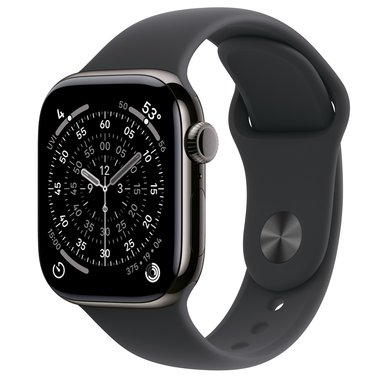 Apple Watch Series 11 GPS + Cellular 42mm Slate Titanium Case met Black Sport Band - M/L Smartwatch Grijs | Apple