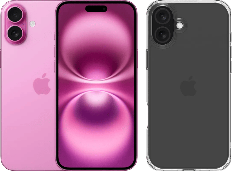 Apple iPhone 16 Plus 128GB Roze + BlueBuilt Protective Back Cover Transparant