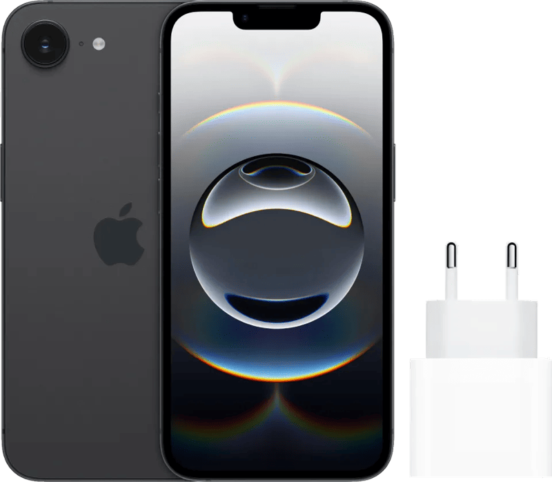 Apple iPhone 16e 128GB Zwart + Apple Snellader