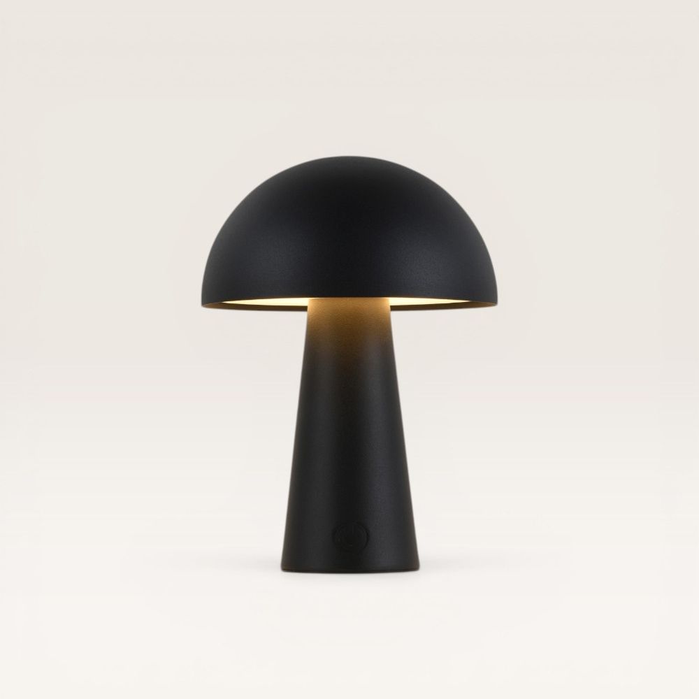 Arvento - Paddenstoel lamp oplaadbaar Zwart 20 cm - Tafellamp horeca - Dimbaar - Retro design - USB-C - IP44 voor buiten - 3000K/4500K/6000K | LUSENZ
