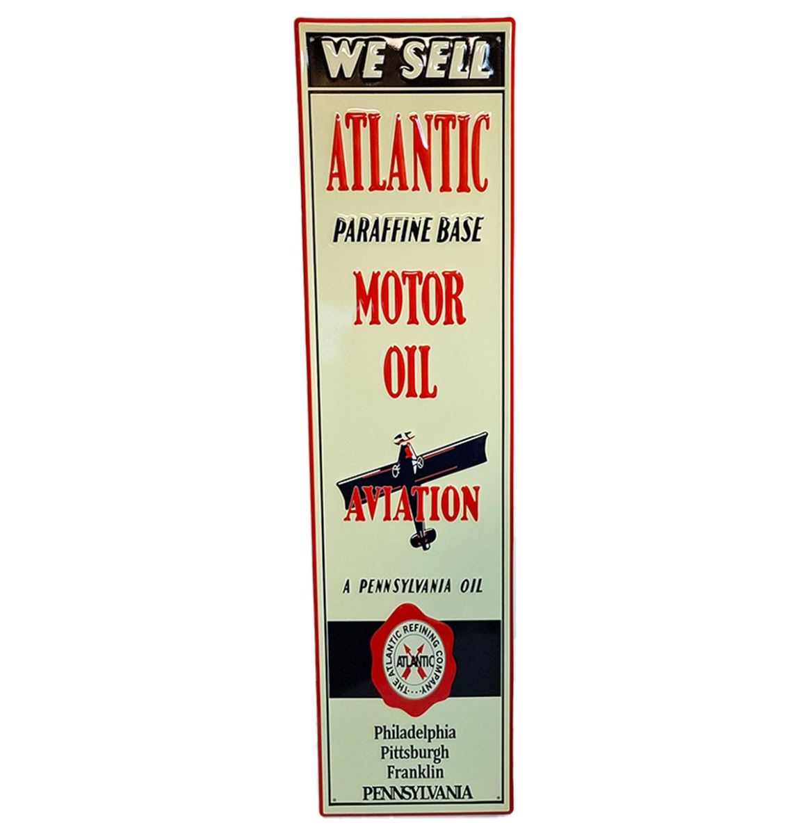 Atlantic Aviation Motor Oil Stalen Bord Met Relief - 78 x 19cm | Fiftiesstore