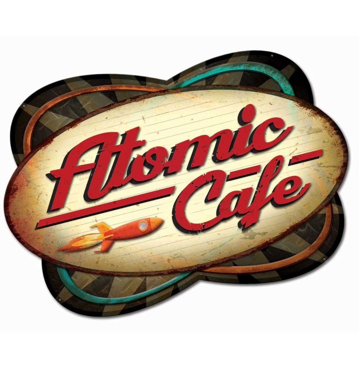 Atomic Cafe Retro Zwaar Metalen Bord GROOT Staal 73 x 50 cm | Bennies Fifties