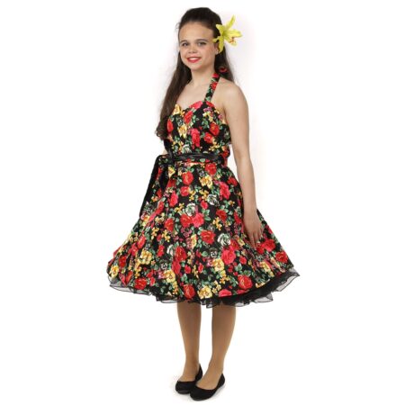 Audrey Halter Dress Black Floral-36 (NL)/ 10 (UK) | 41% korting | Dolly and Dotty