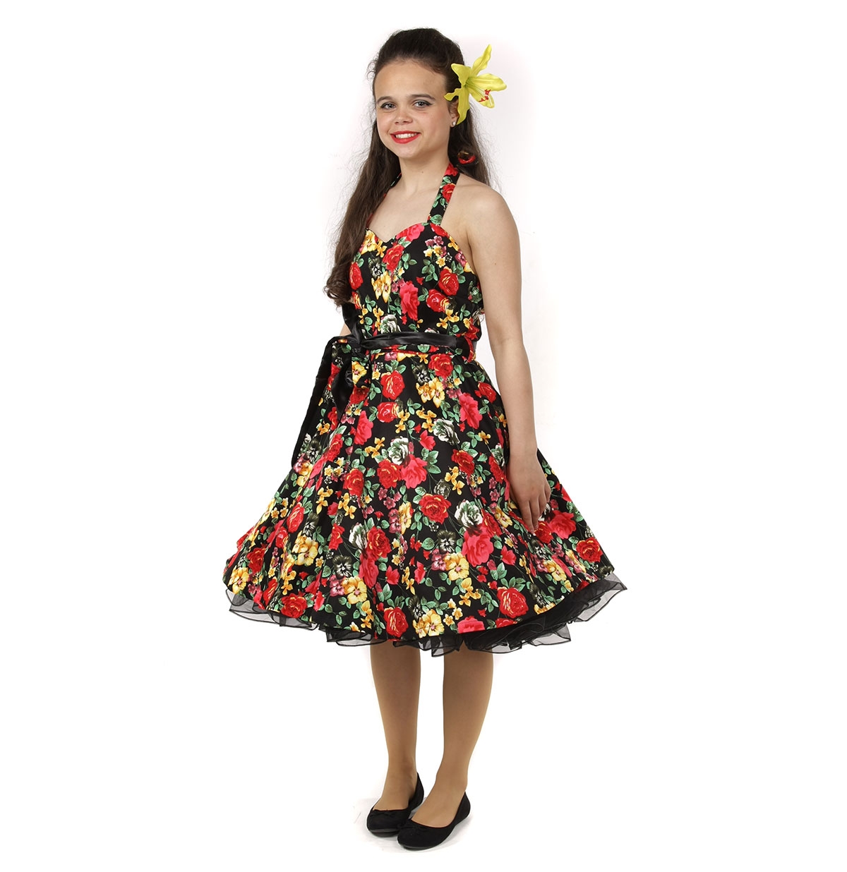 Audrey Halter Dress Black Floral-36 (NL)/ 10 (UK) | 41% korting | Dolly and Dotty