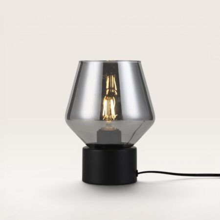 Aureta - Zwarte Tafellamp Smoke glas 20 cm - Dressoir lamp - Tafellamp hotel Chique - Zwart Metaal - E27 fitting - Met aan/uit-schakelaar | LUSENZ