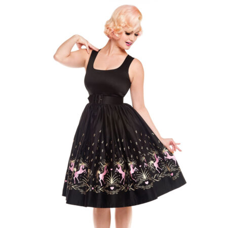 Aurora Dress Dancing Horses Black-M | 41% korting | Pinup Couture