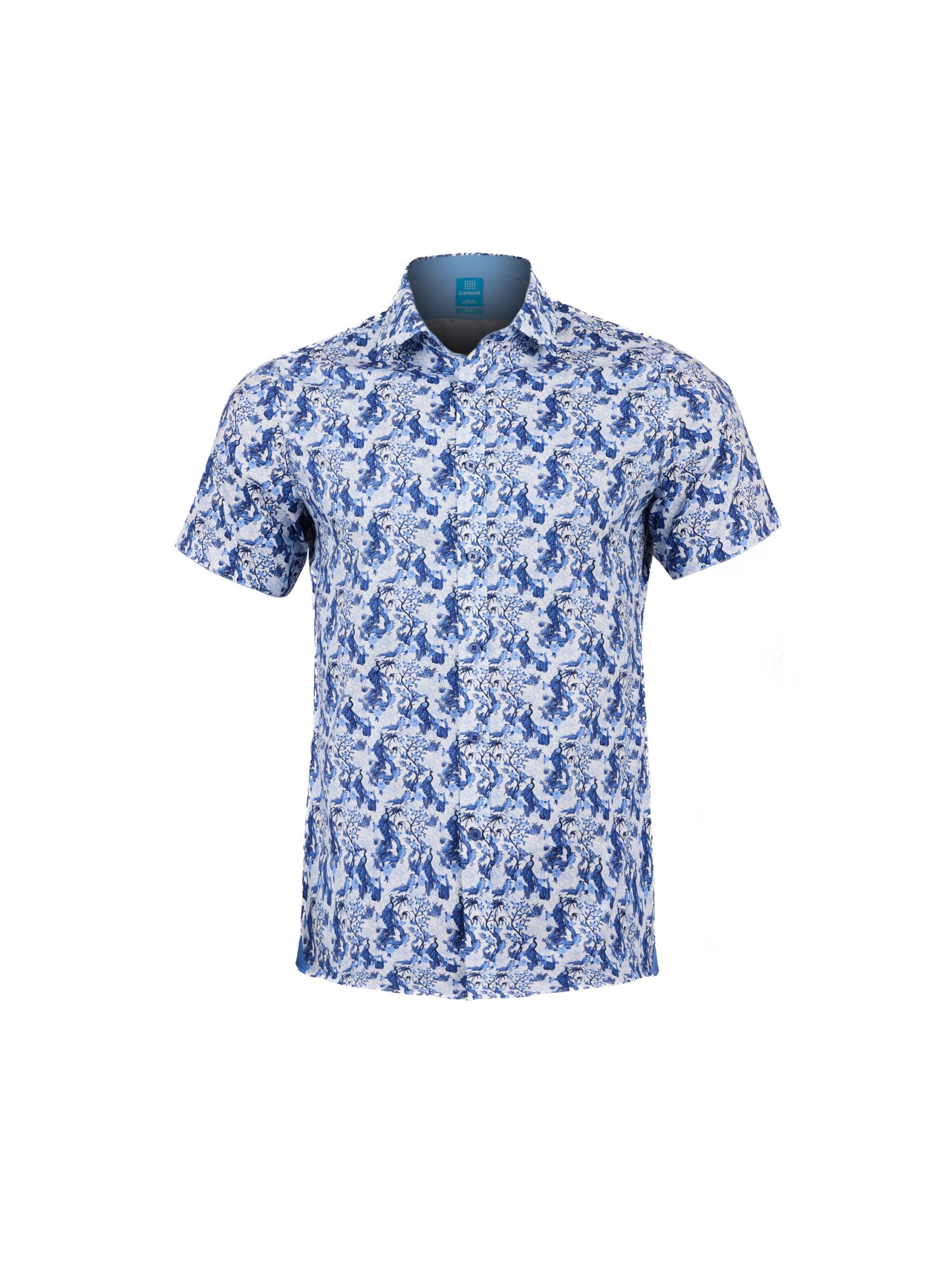 Azure Bird Garden Short Sleeve Overhemd XL Lureaux - Handgemaakte Nette Schoenen Voor Heren | Lureaux