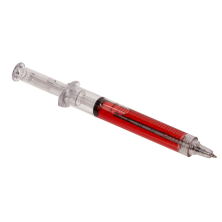 Balpen injectiespuit met rode vloeistof | Out of the Blue