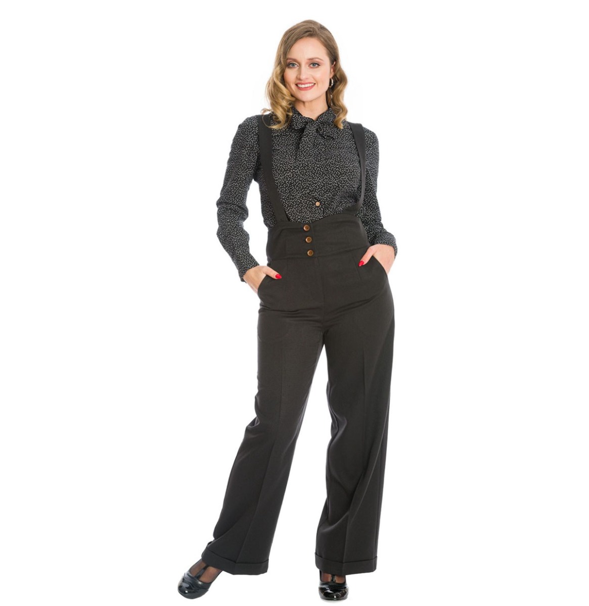 Banned Her Favourite High Waist Suspender Trousers Black -2XL | Fiftiesstore