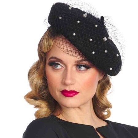 Banned Maggie Pearl Baret Zwart | Fiftiesstore