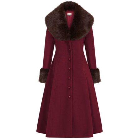 Banned Martha Faux Fur Coat Burgundy-M | 22% korting | Fiftiesstore