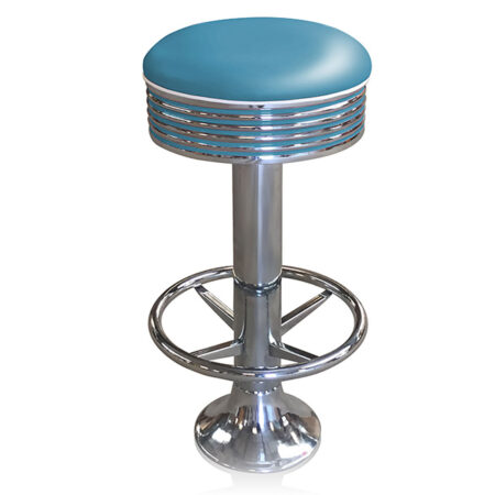Bar stool BS-27 Blue with footring-Hout | Bel Air Retro Fifties Furniture