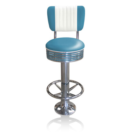 Bar stool BS-27 CB Blue with footring-Hout | Bel Air Retro Fifties Furniture