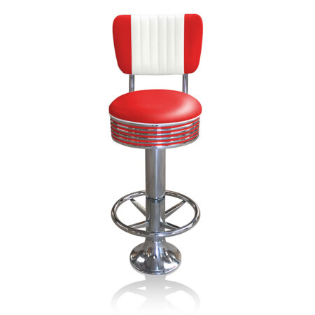 Bar stool BS-27 CB Red with footring-Hout | Bel Air Retro Fifties Furniture