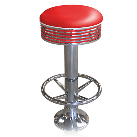 Bar stool BS-27 Red with footring-Hout | Bel Air Retro Fifties Furniture