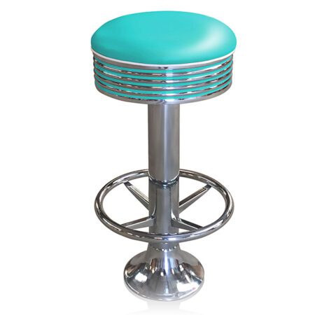 Bar stool BS-27 Turquoise with footring-Hout | Bel Air Retro Fifties Furniture