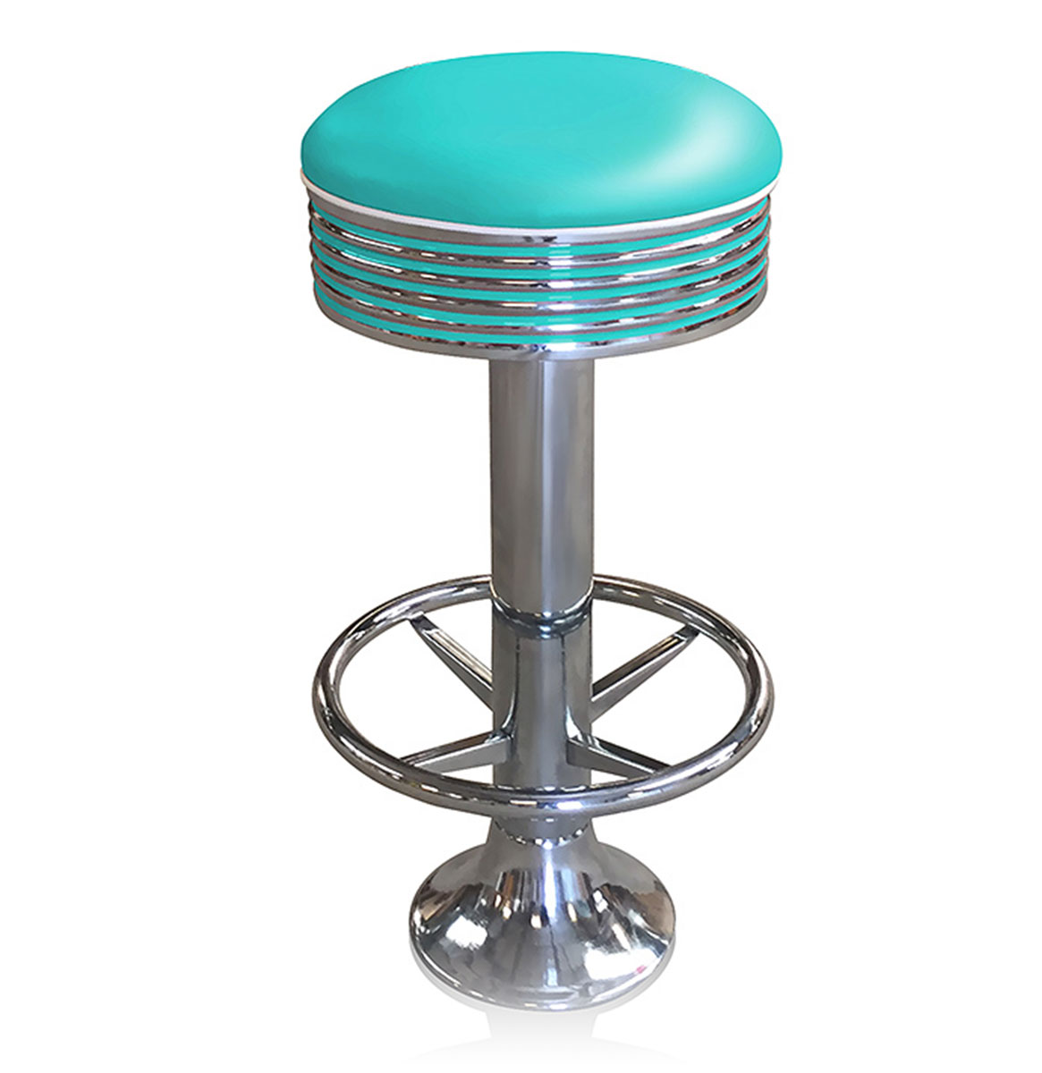 Bar stool BS-27 Turquoise with footring-Hout | Bel Air Retro Fifties Furniture