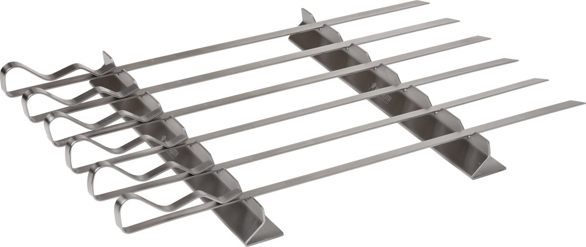 Barbecuespiezen & Houder Set - Ideaal voor Grillen - 6 Stuks RVS Spiezen met Handige Houder - Monolith BBQ Toebehoren | MONOLITH