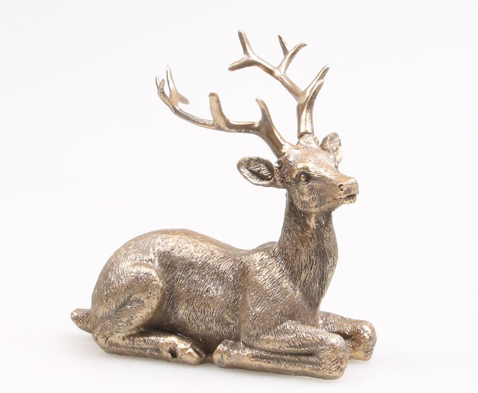 Beeld hert liggend 11x8x11cm goud | Season Inspired Decoration