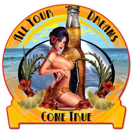 Beer Bottle Lime Girl Half Moon Pin-Up Zware Metalen Bord 40 x 40 cm | Fiftiesstore