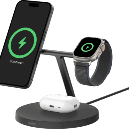 Belkin Boost Charge Pro MagSafe en Qi2 3-in-1 Draadloze Oplader 15W met Standaard Zwart