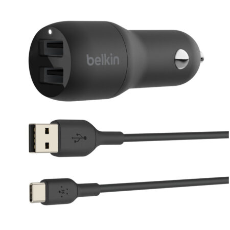 Belkin Dual USB-A Car Charger + USB-A naar USB-C kabel - 24W Oplader Zwart | Belkin