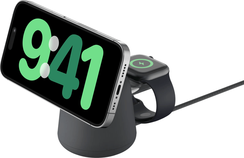Belkin MagSafe en Qi2 2-in-1 Draadloze Oplader 15W met Standaard Zwart