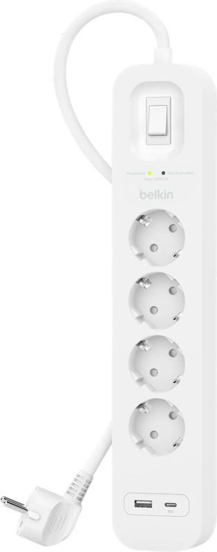 Belkin Surge Protection 4 Outlet 2 Meter Usb C Wit