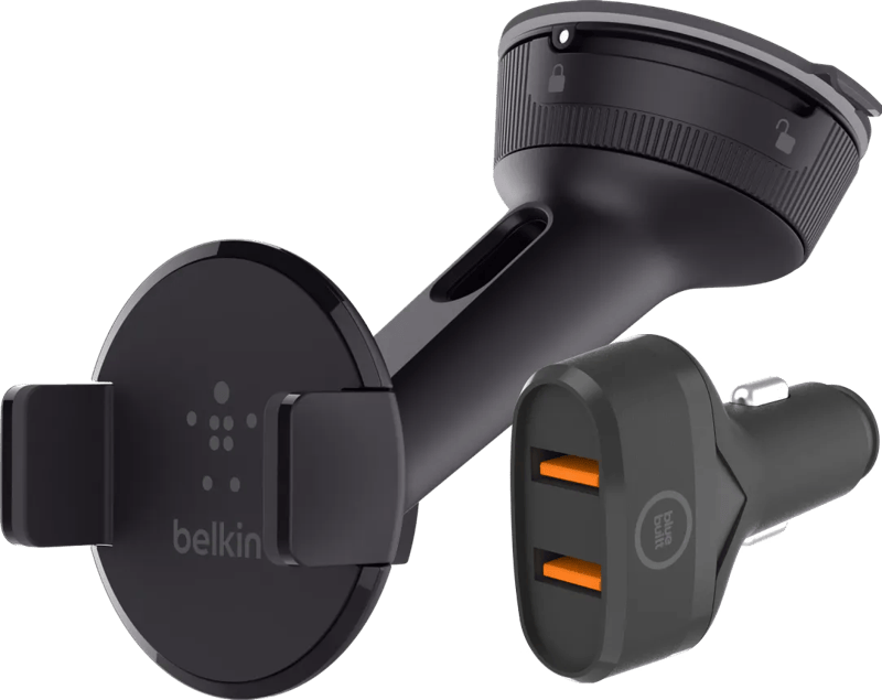 Belkin Telefoonhouder Auto Dashboard/Voorruit + BlueBuilt Autolader Quick Charge 18W