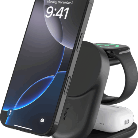 Belkin UltraCharge 3-in-1 MagSafe Draadloze Oplader met Standaard Qi2 25W Zwart