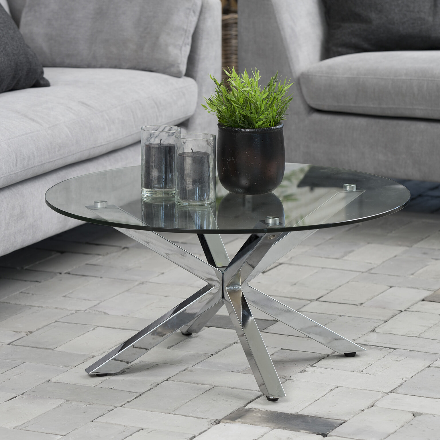 Bendt Ronde Salontafel 'Line' Chroom