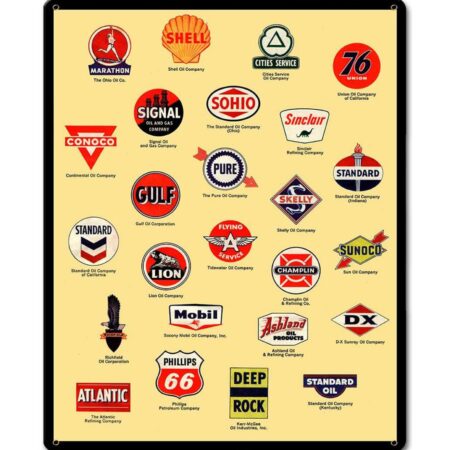 Benzinemerk Logo's Zwaar Metalen Bord 39 x 29 CM | Fiftiesstore
