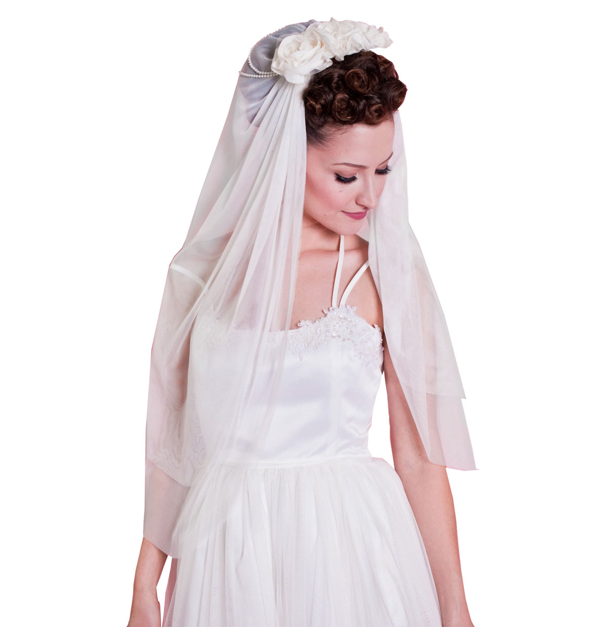 Bettie Page 50's Parel Bruids Sluier Ivoor | Heart of Haute