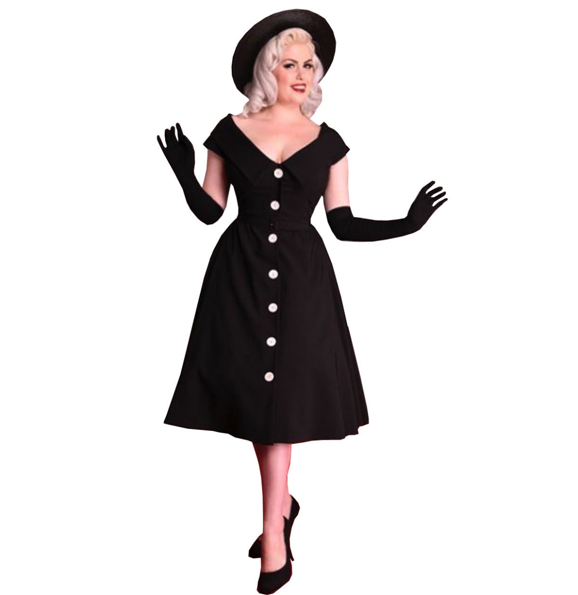 Bettie Page By Tatyana Drama Queen White Buttons Up Dress Black-L | 42% korting | Tatyana
