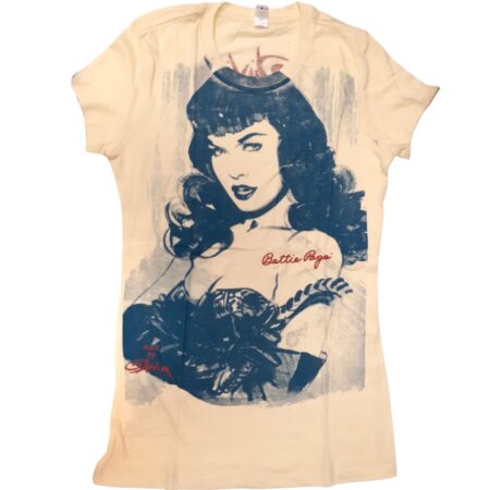 Bettie Page Che-Bettie T-Shirt Cream / Aqua-L | Bennies Fifties