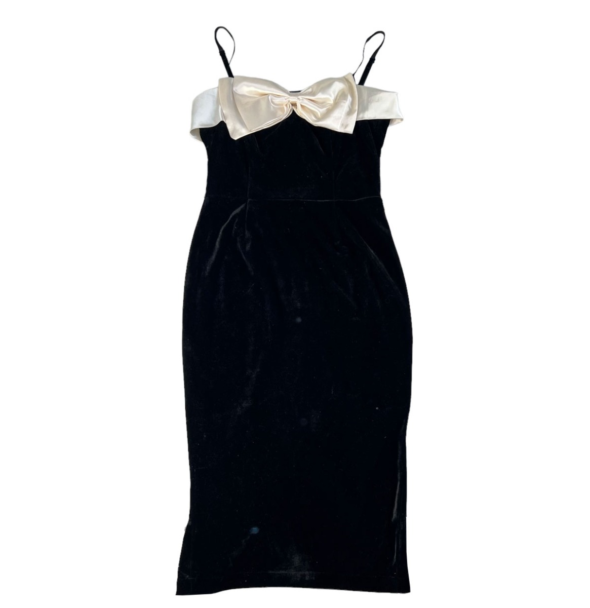 Bettie Page Diamond Pencil Dress Velvet Black Cream Satin Bow-XXL | 31% korting | Bettie Page