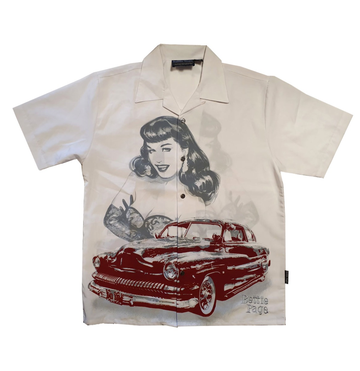 Bettie Page Red Car Shirt White-M | 29% korting | Bettie Page