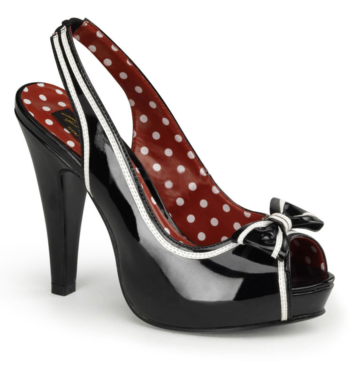 Bettie Peep Toe Shoes Black/White with Bow-36 (NL) / 3 (UK) | 35% korting | Pinup Couture